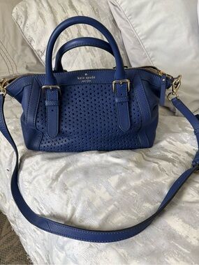 kate spade Perforated Navy Blue Leather Satchel with Shoulder Strap